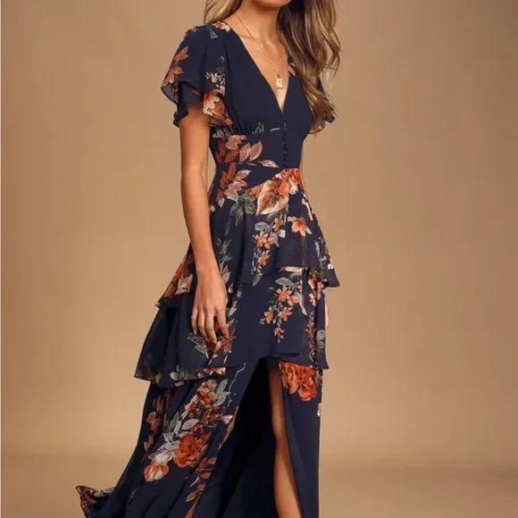 Lulu's Navy Floral High Low Dress - Picture 2 of 5